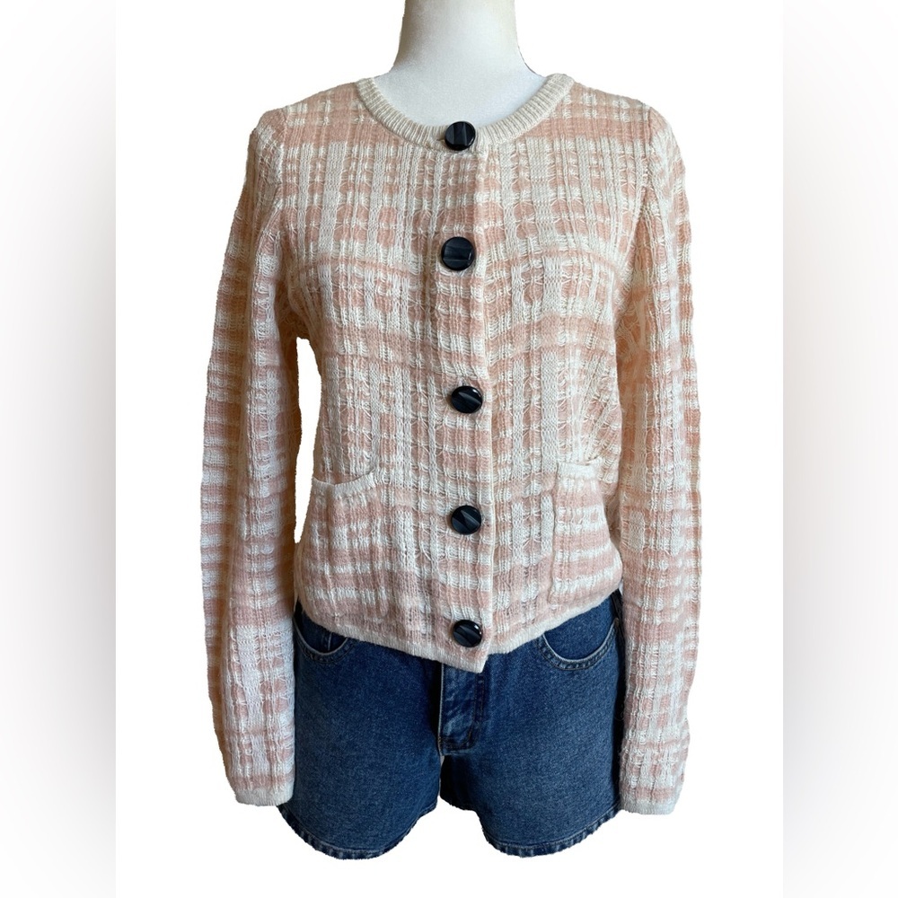 ANTHROPOLOGIE KNITTED & KNOTTED PLAID SWEATER CARDIGAN